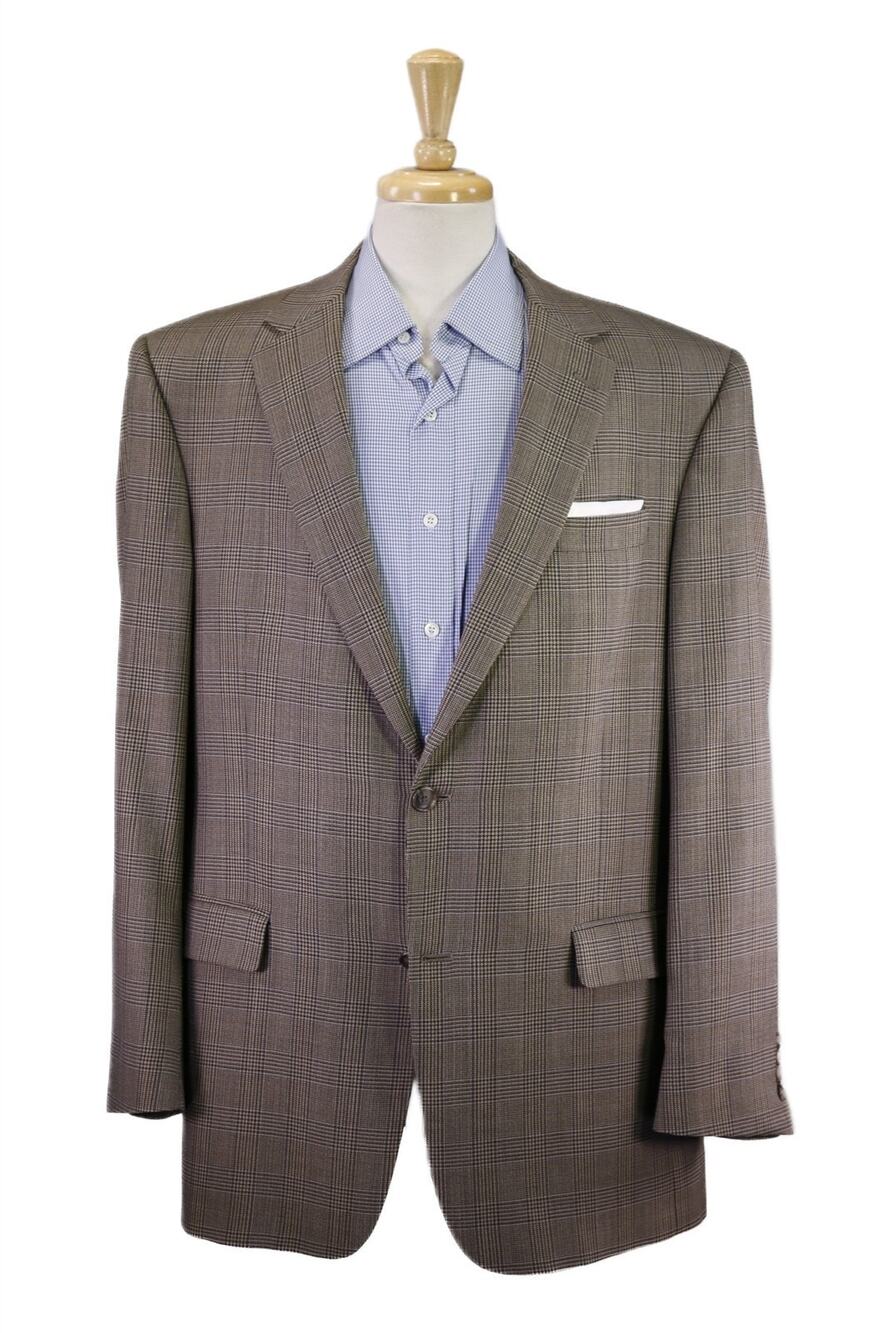 Hart Schaffner Marx Recent Brown Blue Plaid 2-Btn Sportcoat Blazer 44L